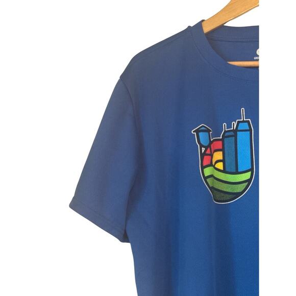 Green Layer Men's 2019 Two Cities Marathon & Half Running T-Shirt Size XL Blue - Picture 2 of 6